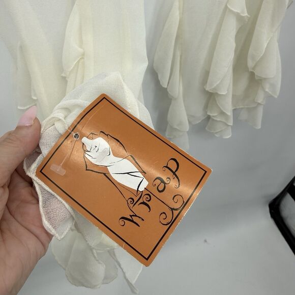 Cejon Vintage Ivory Cream Long Flowy Ruffle Scarf Overlay India Coquette - Picture 6 of 11